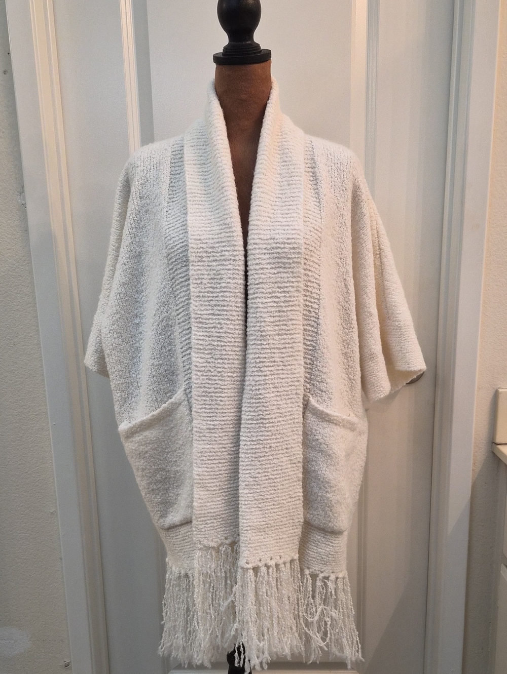 Banana Republic Cream Open-Front Fringe Shawl Cardigan